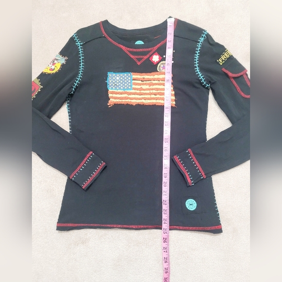 Double D Ranch Black Long Sleeve Top USA Flag Embellished Small Y2K Embroidered - Picture 12 of 12